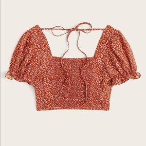 SHEIN Tops - Ditsy Floral Tie Front Puff Sleeve Crop Top SHEIN Tops - Ditsy Floral Tie Front Puff Sleeve Crop Top